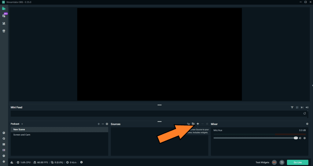 Streamlabs OBS Live Streaming Software Setup Adding Sources