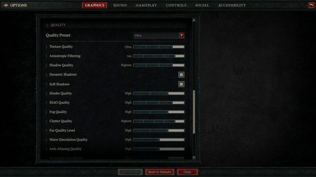 video game graphics settings menu