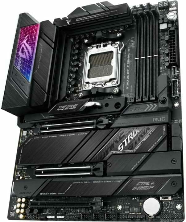ASUS ROG Strix X670E-E Gaming WiFi 6E Socket AM5(LGA 1718) Ryzen 7000 ATX Gaming Motherboard(18+2 Power Stages,PCIe® 5.0, DDR,4xM.2 Slots,USB 3.2 Gen 2x2, WiFi 6E,PCIe Slot Q-Release, M.2 Q-Latch) ASUS ROG Strix X670E-E Gaming WiFi 6E Socket AM5(LGA 1718) Ryzen 7000 ATX Gaming Motherboard(18+2 Power Stages,PCIe® 5.0, DDR,4xM.2 Slots,USB 3.2 Gen 2x2, WiFi 6E,PCIe Slot Q-Release, M.2 Q-Latch)