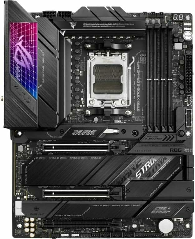 ASUS ROG Strix X670E-E Gaming WiFi 6E Socket AM5(LGA 1718) Ryzen 7000 ATX Gaming Motherboard(18+2 Power Stages,PCIe® 5.0, DDR,4xM.2 Slots,USB 3.2 Gen 2x2, WiFi 6E,PCIe Slot Q-Release, M.2 Q-Latch) ASUS ROG Strix X670E-E Gaming WiFi 6E Socket AM5(LGA 1718) Ryzen 7000 ATX Gaming Motherboard(18+2 Power Stages,PCIe® 5.0, DDR,4xM.2 Slots,USB 3.2 Gen 2x2, WiFi 6E,PCIe Slot Q-Release, M.2 Q-Latch)