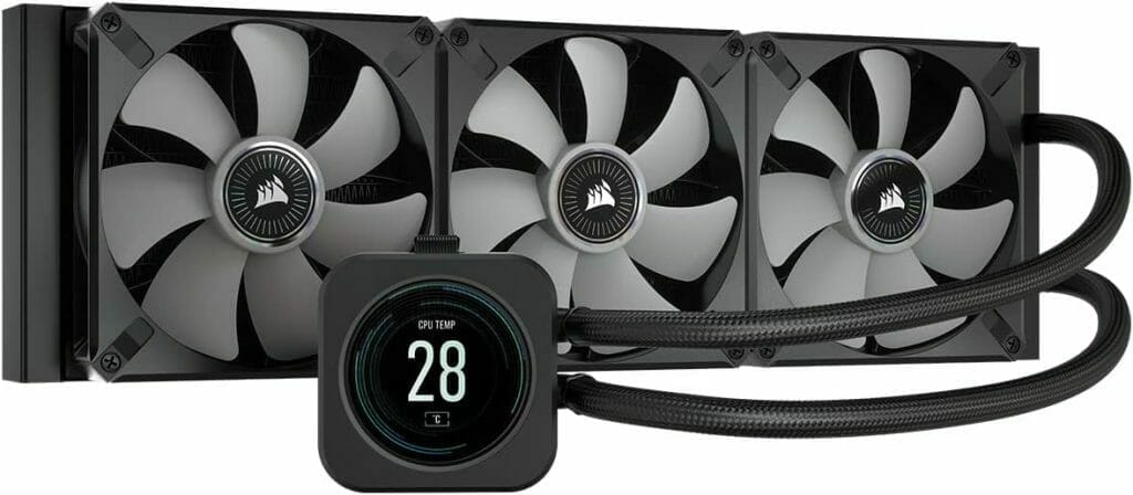 CORSAIR iCUE H150i ELITE LCD Display Liquid CPU Cooler-Custom IPS LCD Screen-48 Dynamic RGB LEDs-120mm Fans-360mm Radiator-COMMANDER CORE Smart Lighting Controller