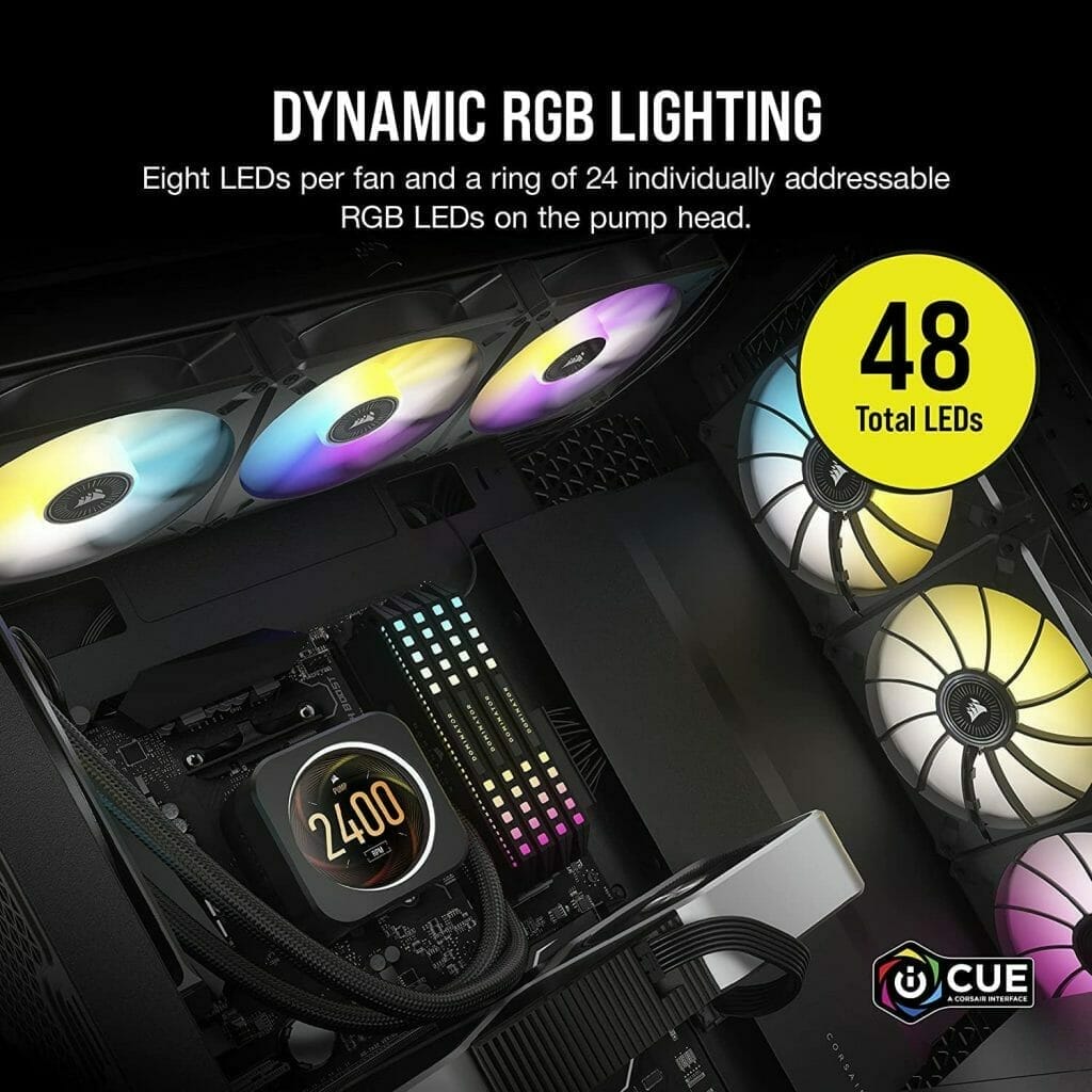 CORSAIR iCUE H150i ELITE LCD Display Liquid CPU Cooler-Custom IPS LCD Screen-48 Dynamic RGB LEDs-120mm Fans-360mm Radiator-COMMANDER CORE Smart Lighting Controller