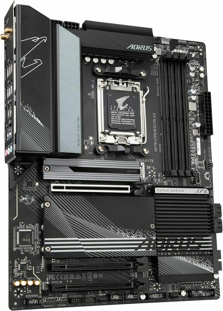 GIGABYTE X670 AORUS Elite AX (AM5/ LGA 1718/ AMD/ X670/ ATX/ 5 Year Warranty/ DDR5/ Quad M.2/ PCIe 5.0/ USB 3.2 Gen2X2 Type-C/AMD WiFi 6E/ 2.5GbE LAN/Q-Flash Plus/M.2 EZ-Latch/Gaming Motherboard)