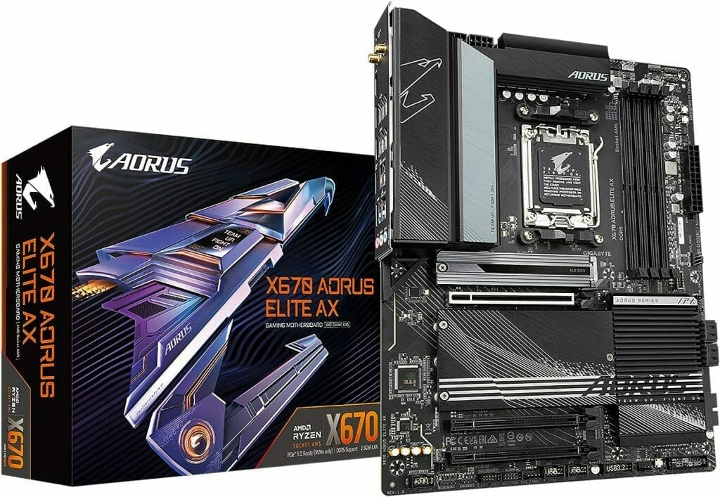 GIGABYTE X670 AORUS Elite AX (AM5/ LGA 1718/ AMD/ X670/ ATX/ 5 Year Warranty/ DDR5/ Quad M.2/ PCIe 5.0/ USB 3.2 Gen2X2 Type-C/AMD WiFi 6E/ 2.5GbE LAN/Q-Flash Plus/M.2 EZ-Latch/Gaming Motherboard) GIGABYTE X670 AORUS Elite AX (AM5/ LGA 1718/ AMD/ X670/ ATX/ 5 Year Warranty/ DDR5/ Quad M.2/ PCIe 5.0/ USB 3.2 Gen2X2 Type-C/AMD WiFi 6E/ 2.5GbE LAN/Q-Flash Plus/M.2 EZ-Latch/Gaming Motherboard)
