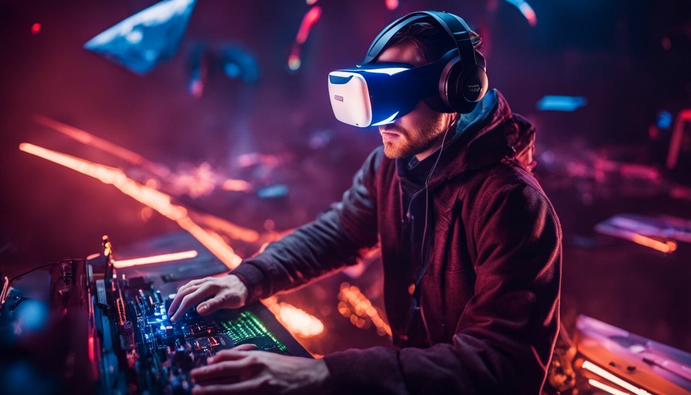 A gamer immersed in virtual reality, surrounded by futuristic graphics and intense gaming action. A gamer immersed in virtual reality, surrounded by futuristic graphics and intense gaming action.
