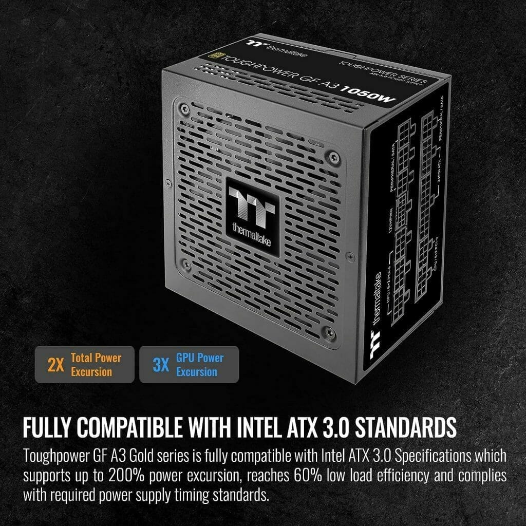 Thermaltake Toughpower GF A3 1050W, True 600W 12VHPWR Connectors on PSU  NVIDIA RTX 40 Series, ATX 3.0/PCI-E 5.0, 80+ Gold, SLI/Crossfire Ready Power Supply, PS-TPD-1050FNFAGU-L, 10 Year Warranty