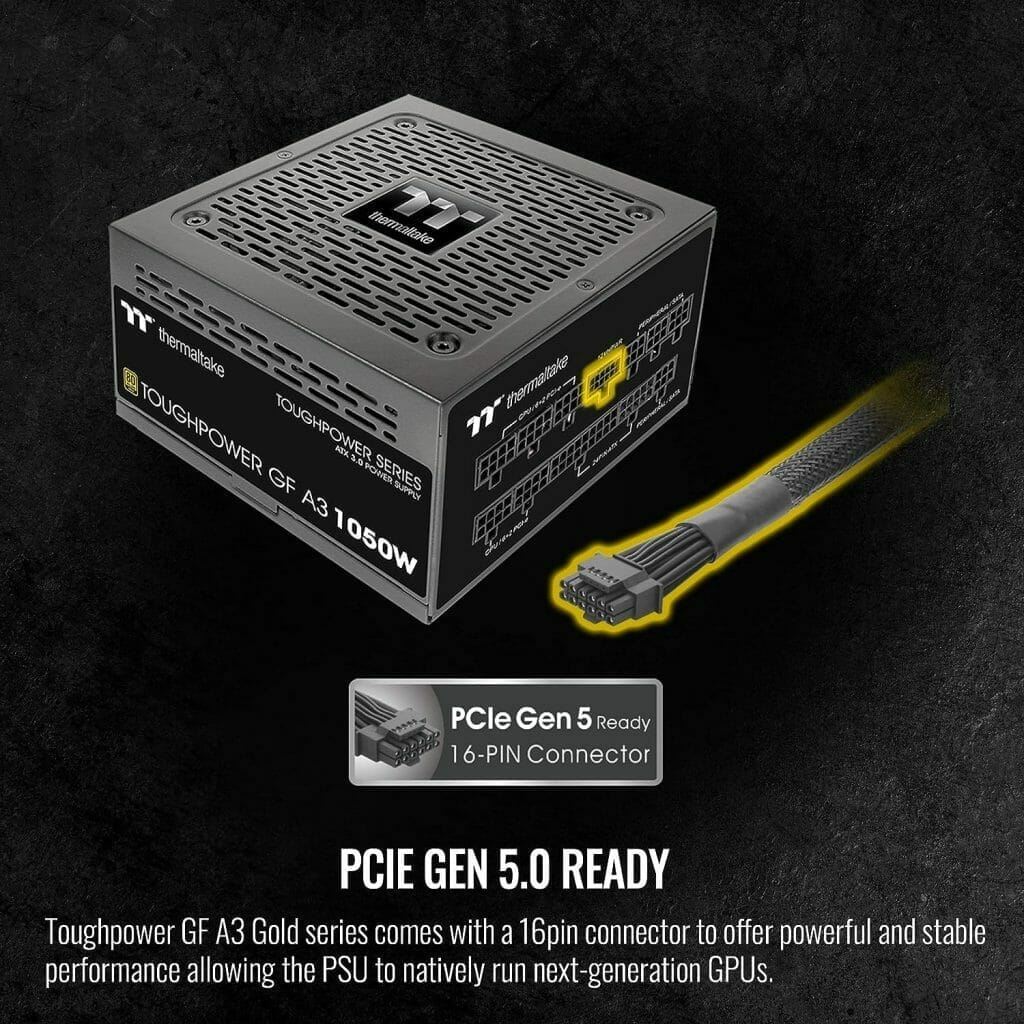 Thermaltake Toughpower GF A3 1050W, True 600W 12VHPWR Connectors on PSU  NVIDIA RTX 40 Series, ATX 3.0/PCI-E 5.0, 80+ Gold, SLI/Crossfire Ready Power Supply, PS-TPD-1050FNFAGU-L, 10 Year Warranty