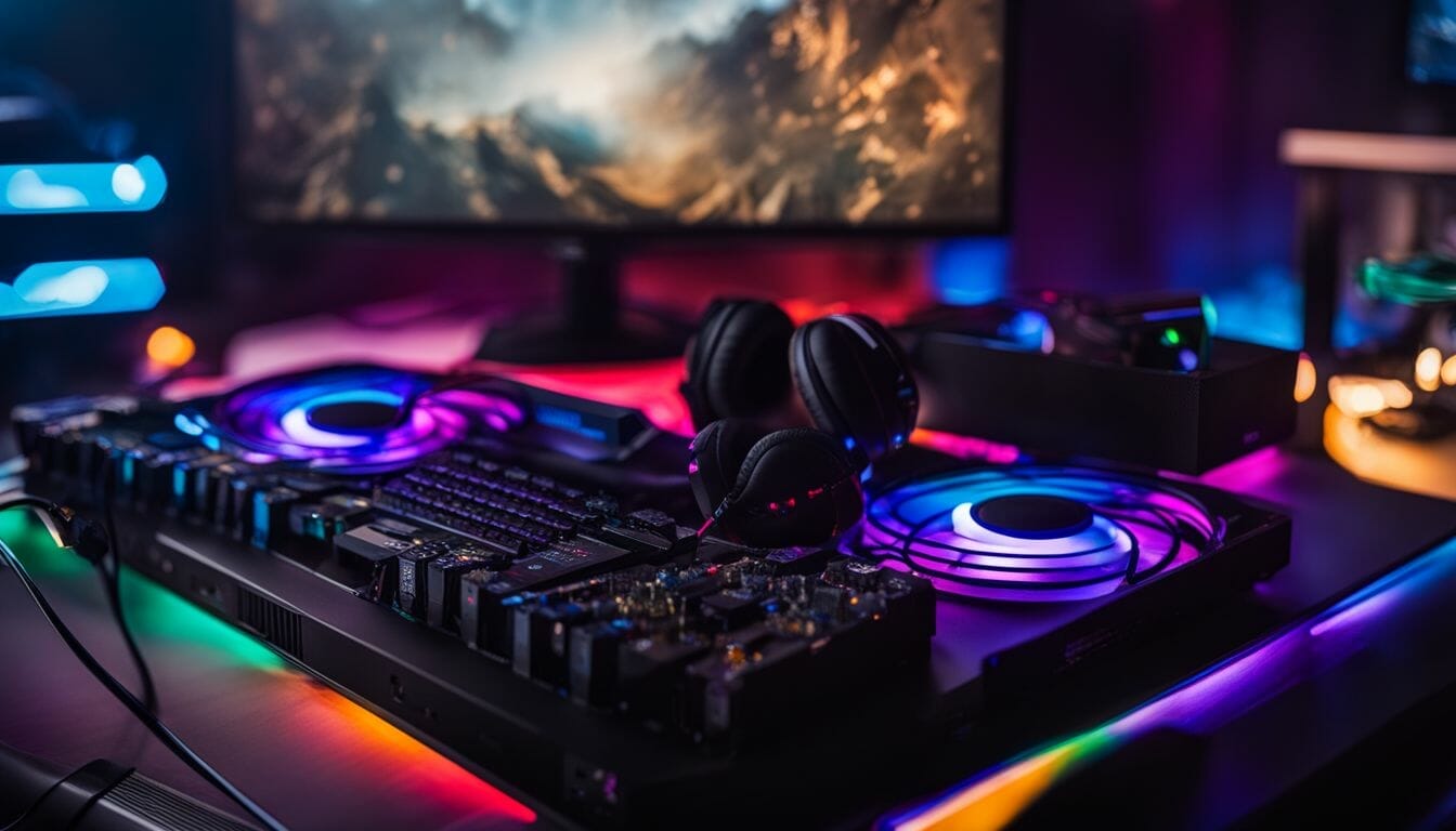 Close-up of a dusty gaming PC surrounded by people with different styles.